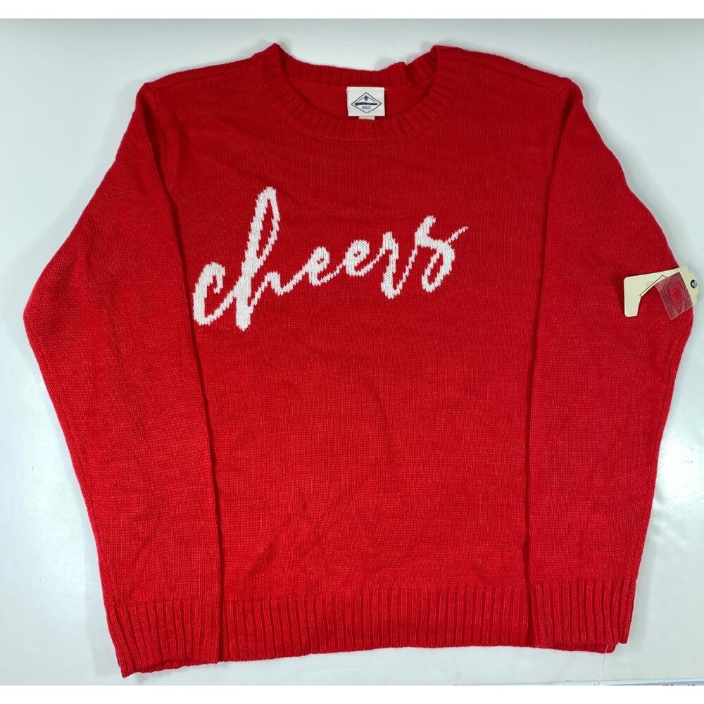St John's Bay Womens Red White "Cheers" Knit Classic Crafted Sweater Size XXL